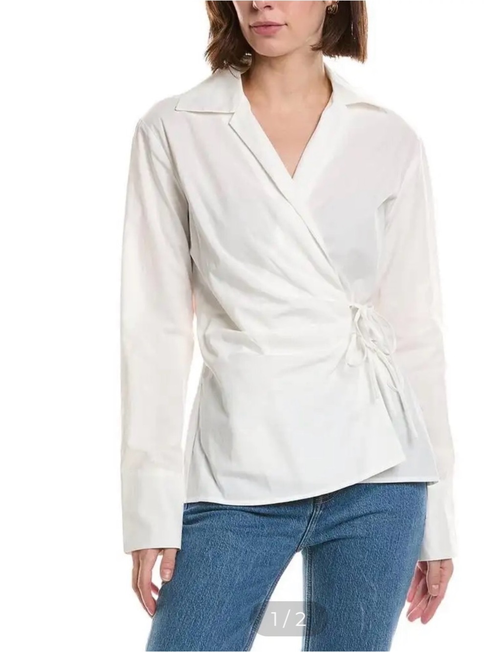 Women’s White Wrap Tie Button-Down Shirt